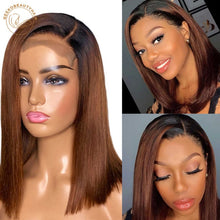Load image into Gallery viewer, Red Bob Lace Front Wig 13X4 Colored Human Hair Lace Frontal Wigs Ombre 1B/27 Honey Blonde Ginger Burgundy 99J Short Bob Wigs