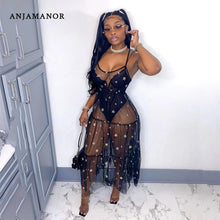 Load image into Gallery viewer, ANJAMANOR Glitter Star Sequin Black Mesh Sexy Maxi Dresses for Women Clothing Summer Sundresses Party Club Outfits D89-CD23