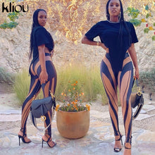 Load image into Gallery viewer, Kliou Striped Hipster Leggings Women Summer Medium Waist Patchwork Trousers Body-shaping Active Party Streetwear Skinny Pants