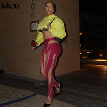Load image into Gallery viewer, Kliou Striped Hipster Leggings Women Summer Medium Waist Patchwork Trousers Body-shaping Active Party Streetwear Skinny Pants