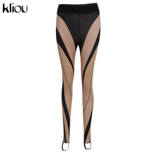 Load image into Gallery viewer, Kliou Striped Hipster Leggings Women Summer Medium Waist Patchwork Trousers Body-shaping Active Party Streetwear Skinny Pants
