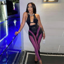 Load image into Gallery viewer, Kliou Striped Hipster Leggings Women Summer Medium Waist Patchwork Trousers Body-shaping Active Party Streetwear Skinny Pants