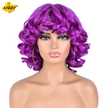 Load image into Gallery viewer, Short Hair Afro Curly Wig With Bangs Loose Synthetic Cosplay Fluffy Shoulder Length Natural Wigs For Black Women Dark Brown 14"