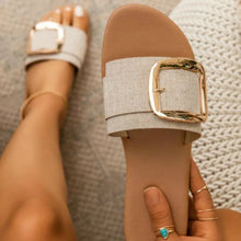 Load image into Gallery viewer, Summer New Women Slippers Fashion Upper Buckle Decoration Flat Heel Peep Toe Fashion Elegant Beach Outdoor Slides