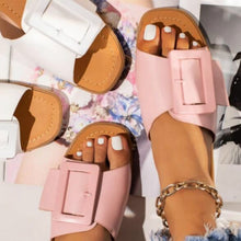 Load image into Gallery viewer, Summer New Women Slippers Fashion Upper Buckle Decoration Flat Heel Peep Toe Fashion Elegant Beach Outdoor Slides