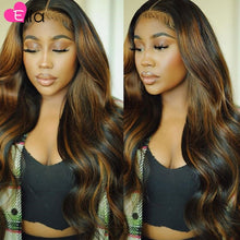Load image into Gallery viewer, Elia Highlight Brown Ombre Colored Lace Frontal Wig Human Hair Wig 180 Density Remy Peruvian 100% Human Hair For Black Women
