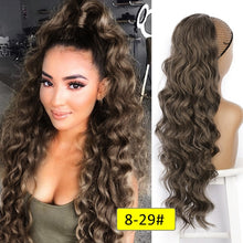 Load image into Gallery viewer, Vigorous Long Wavy Ponytail Hair Synthetic Drawstring Ponytail Clip in Hairpiece Black Wave Ponytail for Black Women