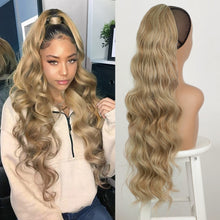 Load image into Gallery viewer, Vigorous Long Wavy Ponytail Hair Synthetic Drawstring Ponytail Clip in Hairpiece Black Wave Ponytail for Black Women