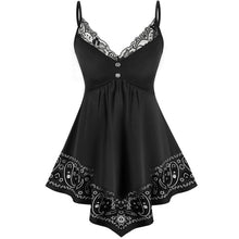 Load image into Gallery viewer, Sleeveless Top Women Lace Insert Tank Tops Printed Blouse Summer Sexy Casual Camisole blouse Vest Plus Size 2021