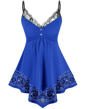 Load image into Gallery viewer, Sleeveless Top Women Lace Insert Tank Tops Printed Blouse Summer Sexy Casual Camisole blouse Vest Plus Size 2021