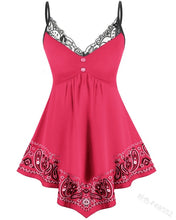 Load image into Gallery viewer, Sleeveless Top Women Lace Insert Tank Tops Printed Blouse Summer Sexy Casual Camisole blouse Vest Plus Size 2021