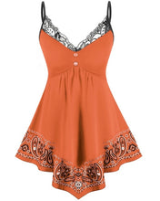 Load image into Gallery viewer, Sleeveless Top Women Lace Insert Tank Tops Printed Blouse Summer Sexy Casual Camisole blouse Vest Plus Size 2021