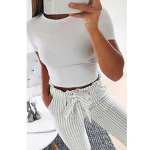 Load image into Gallery viewer, Summer Women Knotted Tie Front Crop Tops Cropped T Shirt Casual Blouse Tanks camis Knotted Tie Front Crop Tops ropa mujer