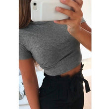 Load image into Gallery viewer, Summer Women Knotted Tie Front Crop Tops Cropped T Shirt Casual Blouse Tanks camis Knotted Tie Front Crop Tops ropa mujer