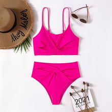 Load image into Gallery viewer, 2021 Neon green swimsuit women Sexy bandeau bikini set High cut swimwear Sport solid swimming suit Sexy bathing suit Beach wear