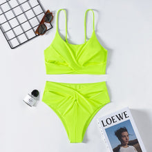 Load image into Gallery viewer, 2021 Neon green swimsuit women Sexy bandeau bikini set High cut swimwear Sport solid swimming suit Sexy bathing suit Beach wear
