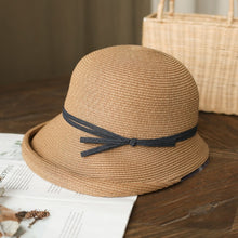 Load image into Gallery viewer, 2021 Summer Fashion Women's Hat Bucket Straw Travel Beach Hats Female Ceremony Belt Raffia Visor Sun Protection Hat