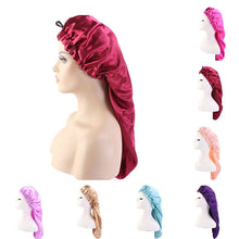 Load image into Gallery viewer, Turban Femme Headscarf Long Tail Chemo Cap Pirate Cap Elastic Braid Hat Buckle Turban Hat Fashion Long Satin Bonnet Women Men