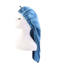Load image into Gallery viewer, Turban Femme Headscarf Long Tail Chemo Cap Pirate Cap Elastic Braid Hat Buckle Turban Hat Fashion Long Satin Bonnet Women Men