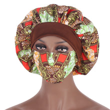 Load image into Gallery viewer, African Pattern Print Satin Bonnet Hijabs Hat Women Night Sleep Cap  with Mask  Turban Extra Large Head Wear Lady Head Wrap Hat
